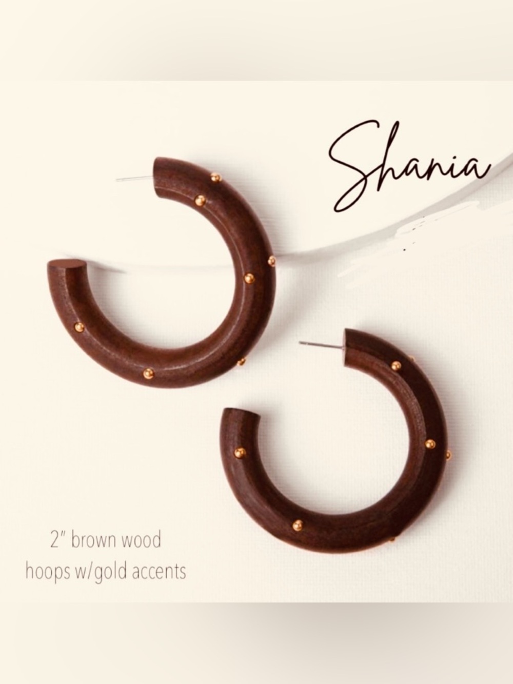 Plunder Shania wood hoop earrings brown gold tone bead accents new in package